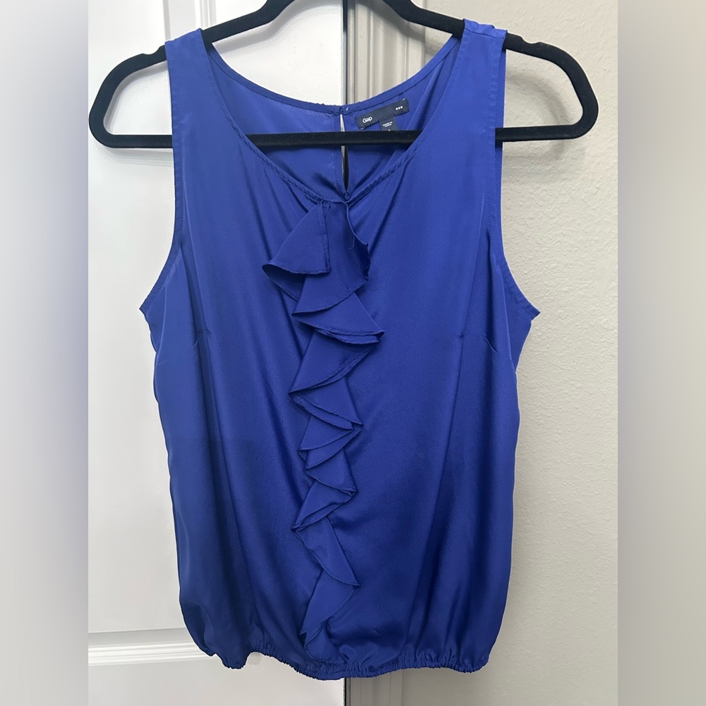 Gap Royal blue ruffle detail sleeveless shell top
